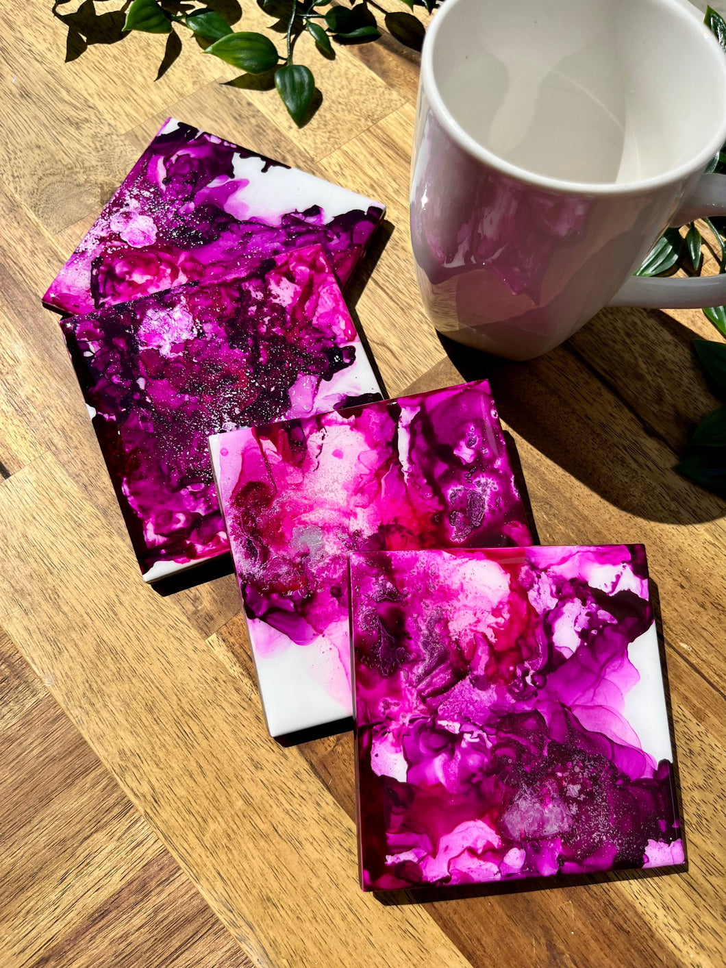 Dark Pink Sunrise Resin Coasters